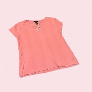American Eagle Outfitters Coral Lace-Up Short Sleeve Top
